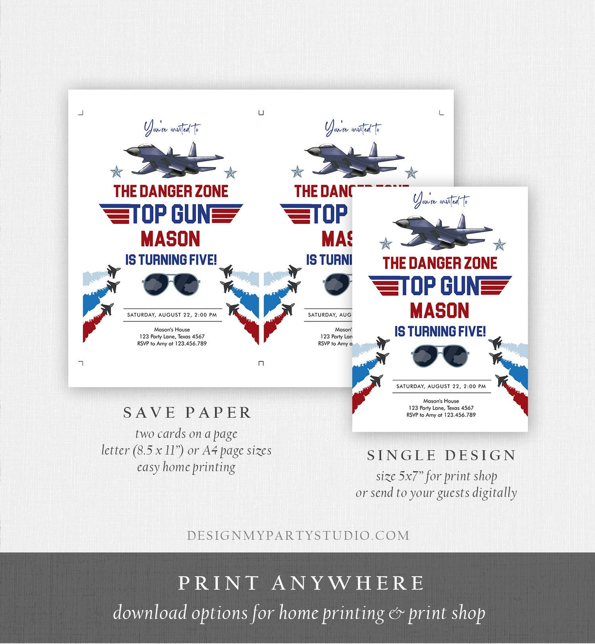Editable Fighter Pilot Birthday Invitation Fighter Jet Pilot Invitation Boy Military Jet Instant Download Printable Corjl Template 0469