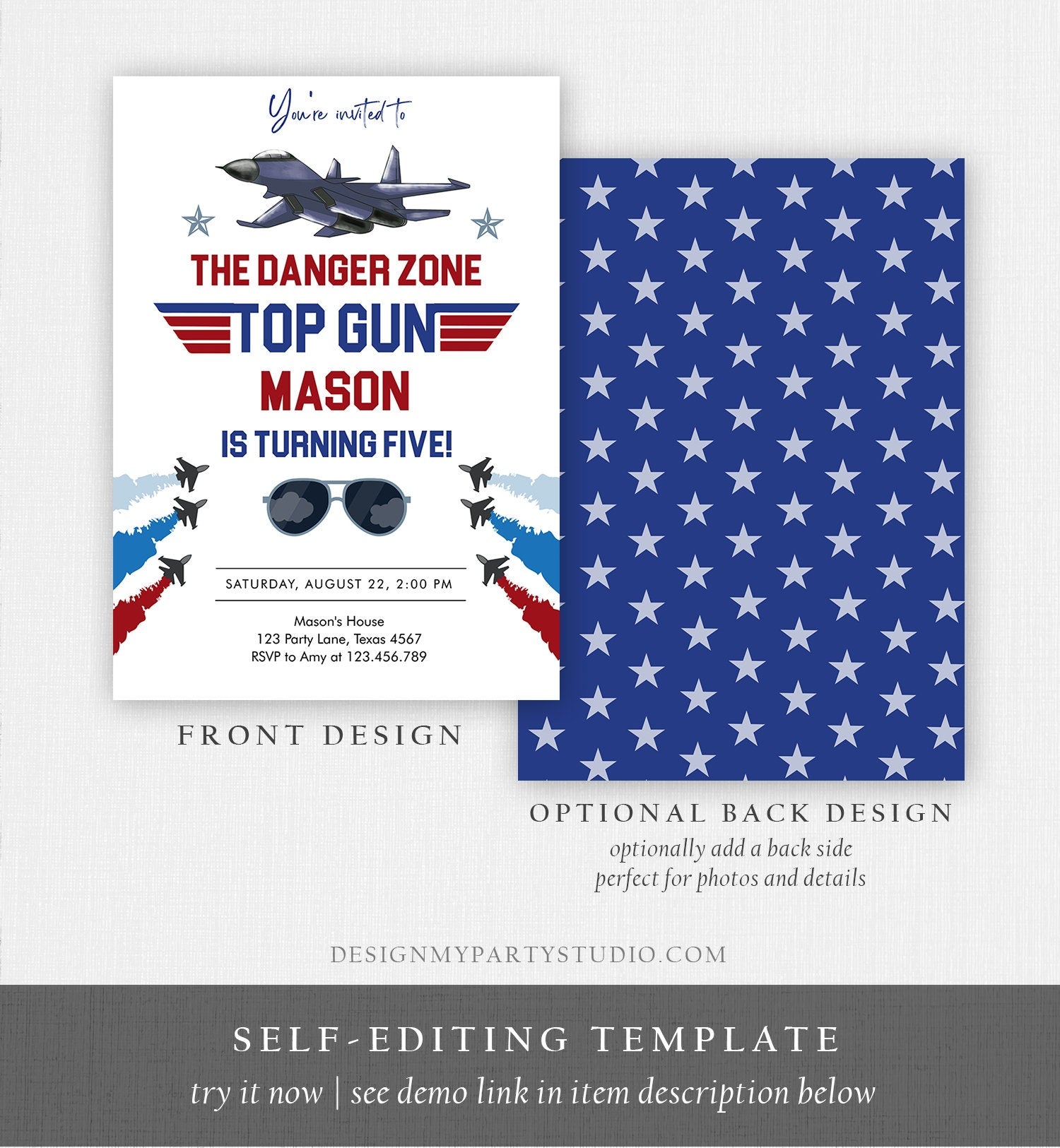 Editable Fighter Pilot Birthday Invitation Fighter Jet Pilot Invitation Boy Military Jet Instant Download Printable Corjl Template 0469