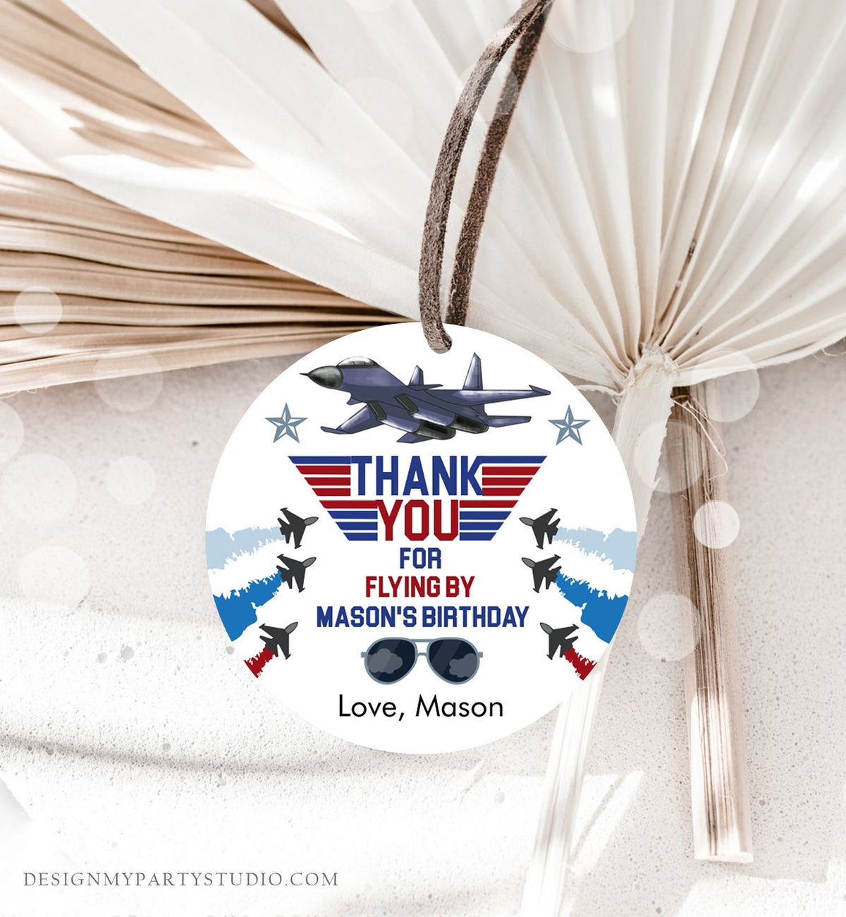 Editable Fighter Pilot Favor Tags Birthday Thank You Tag Fighter Jet Pilot 1st One Boy Military Jet Airplane Sticker Boy Corjl Template 0469