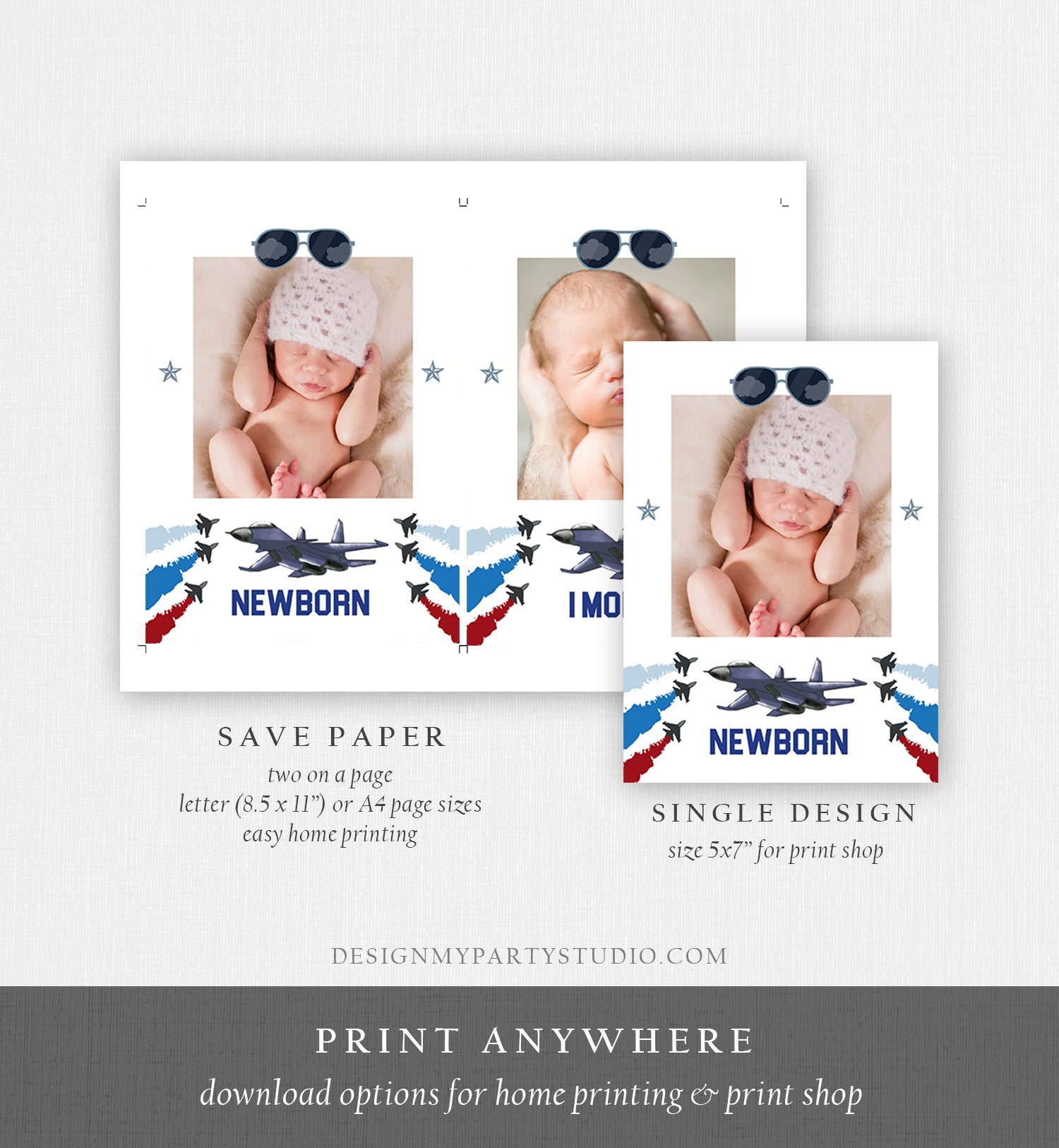 Editable First Year Photo Banner Fighter Pilot Monthly Pictures Banner 1st Birthday Boy Top One Airplane Aviator Decor Corjl Template 0469