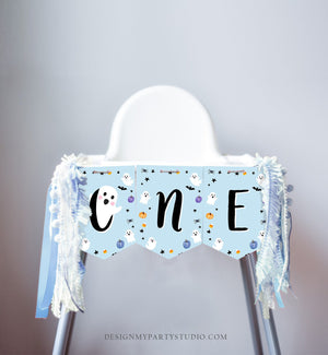 Halloween High Chair Banner Boy 1st First Birthday Ghost Spooky ONE Spooktacular Party Decor Halloween Party Blue PRINTABLE Digital 0418