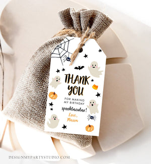 Editable Halloween Birthday Thank You Favor Tags Costume Party Boy Girl Spooktacular Ghost Party Download Printable Template Corjl 0418
