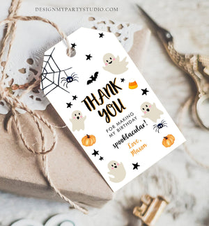Editable Halloween Birthday Thank You Favor Tags Costume Party Boy Girl Spooktacular Ghost Party Download Printable Template Corjl 0418
