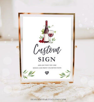 Editable Wine Custom Sign Bridal Shower Wedding Couples Birthday Party Decor Grapes Rehearsal Diner Winery Table Template PRINTABLE 0234