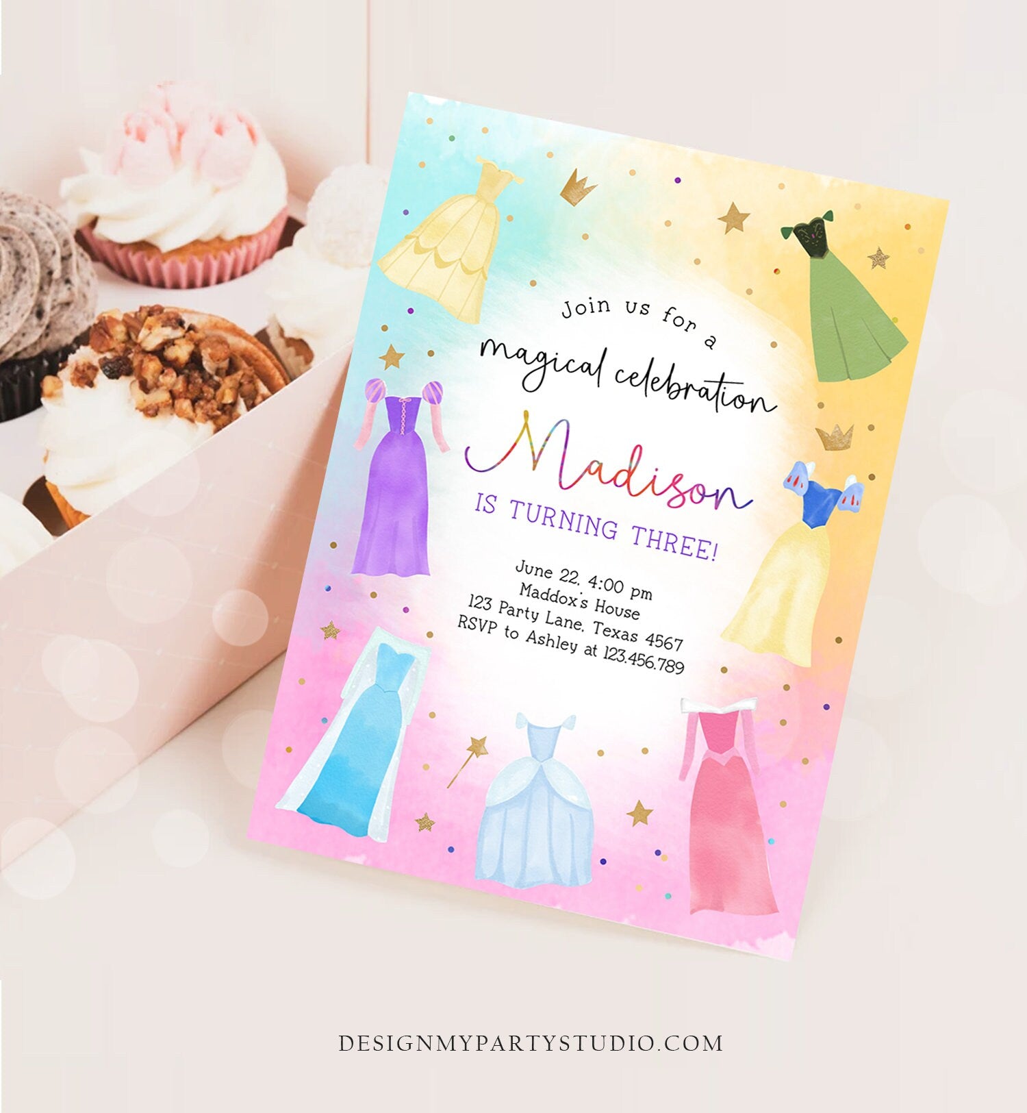 Editable Princess Birthday Invitation Once Upon a Time Princess Royal Birthday Girl Pink Magical Celebration Template Corjl Printable 0485
