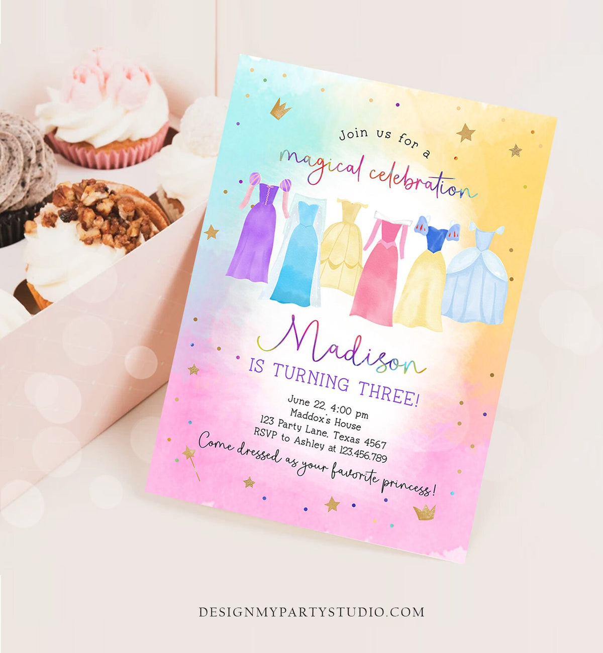 Editable Princess Birthday Invitation Once Upon a Time Princess Royal Birthday Girl Pink Magical Celebration Template Corjl Printable 0485