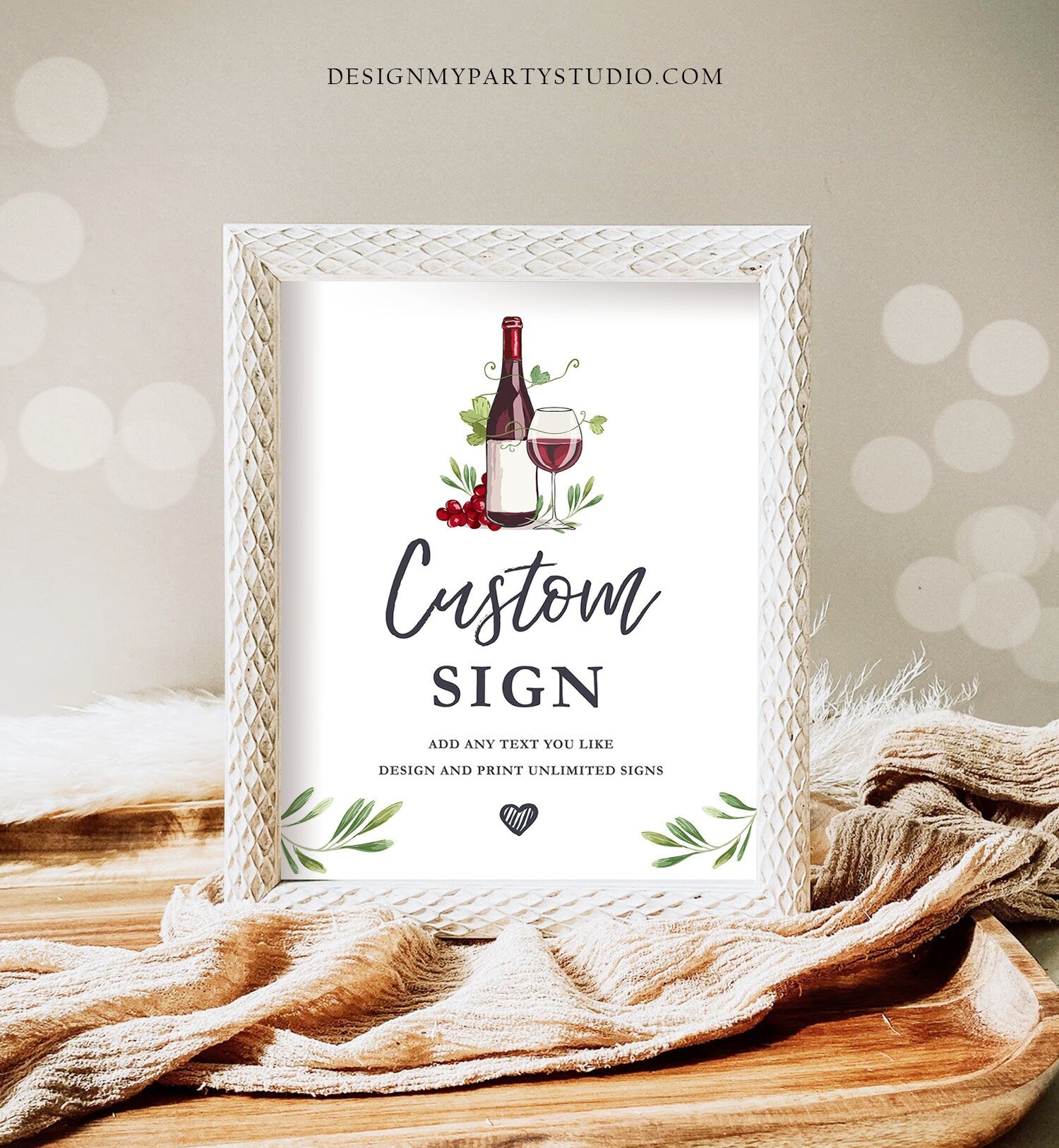 Editable Wine Custom Sign Bridal Shower Wedding Couples Birthday Party Decor Grapes Rehearsal Diner Winery Table Template PRINTABLE 0234