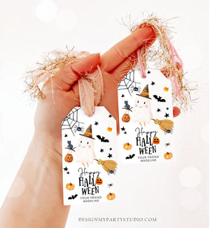 Editable Happy Halloween Gift Tags Trick Or Treat Favor Tags Ghost Treat Tag Personalized Download Printable Template Corjl 0261 0479 0009