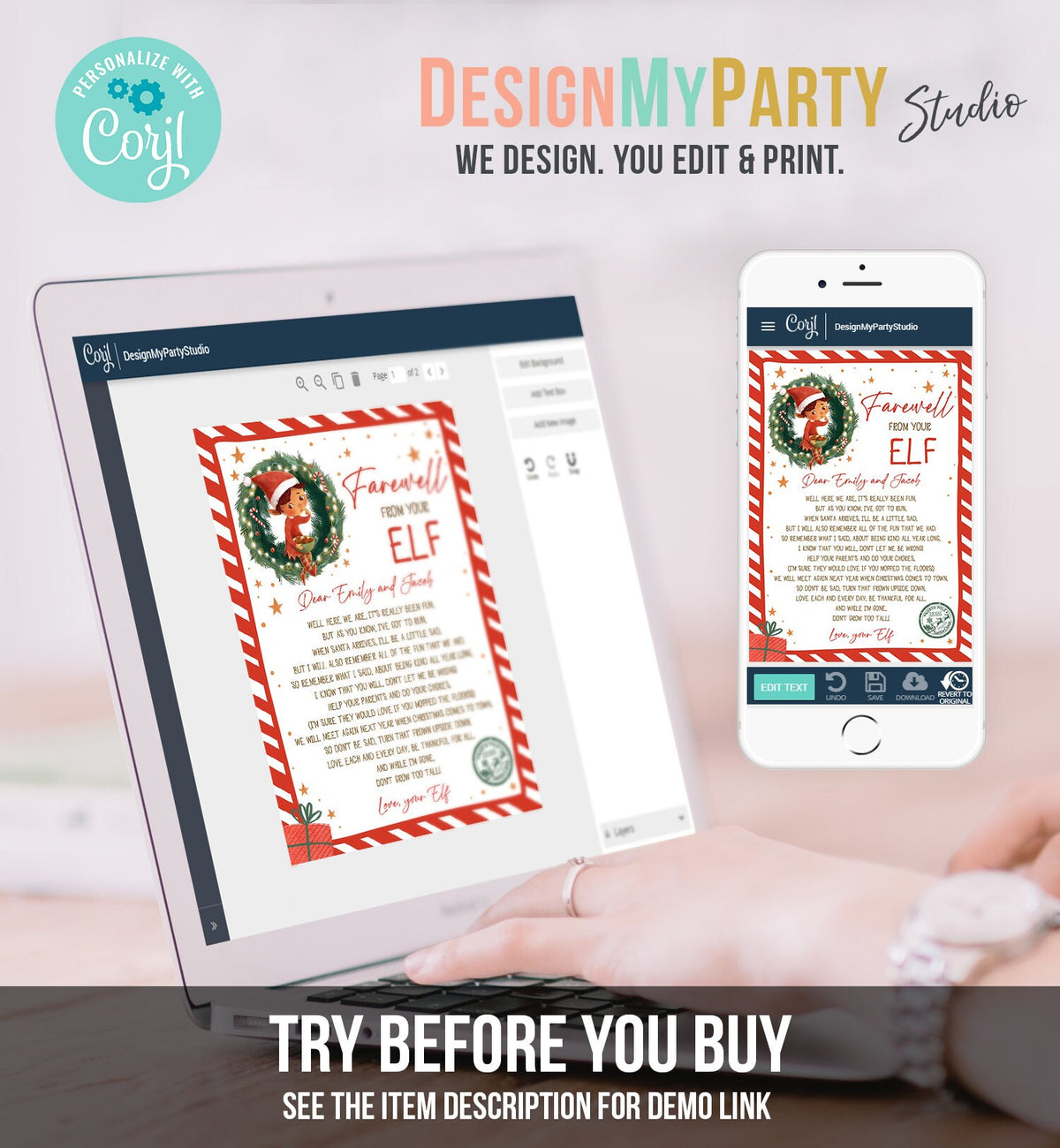 Editable Farewell From Your Elf Letter Departure Letter Christmas Goodbye from Your Elf Elf Letter Santa Claus Poem Printable Template 0481