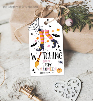 Editable Halloween Favor Tags Witching You a Happy Halloween Trick Or Treat Favor Tag Halloween Party Download Printable Template Corjl 0261