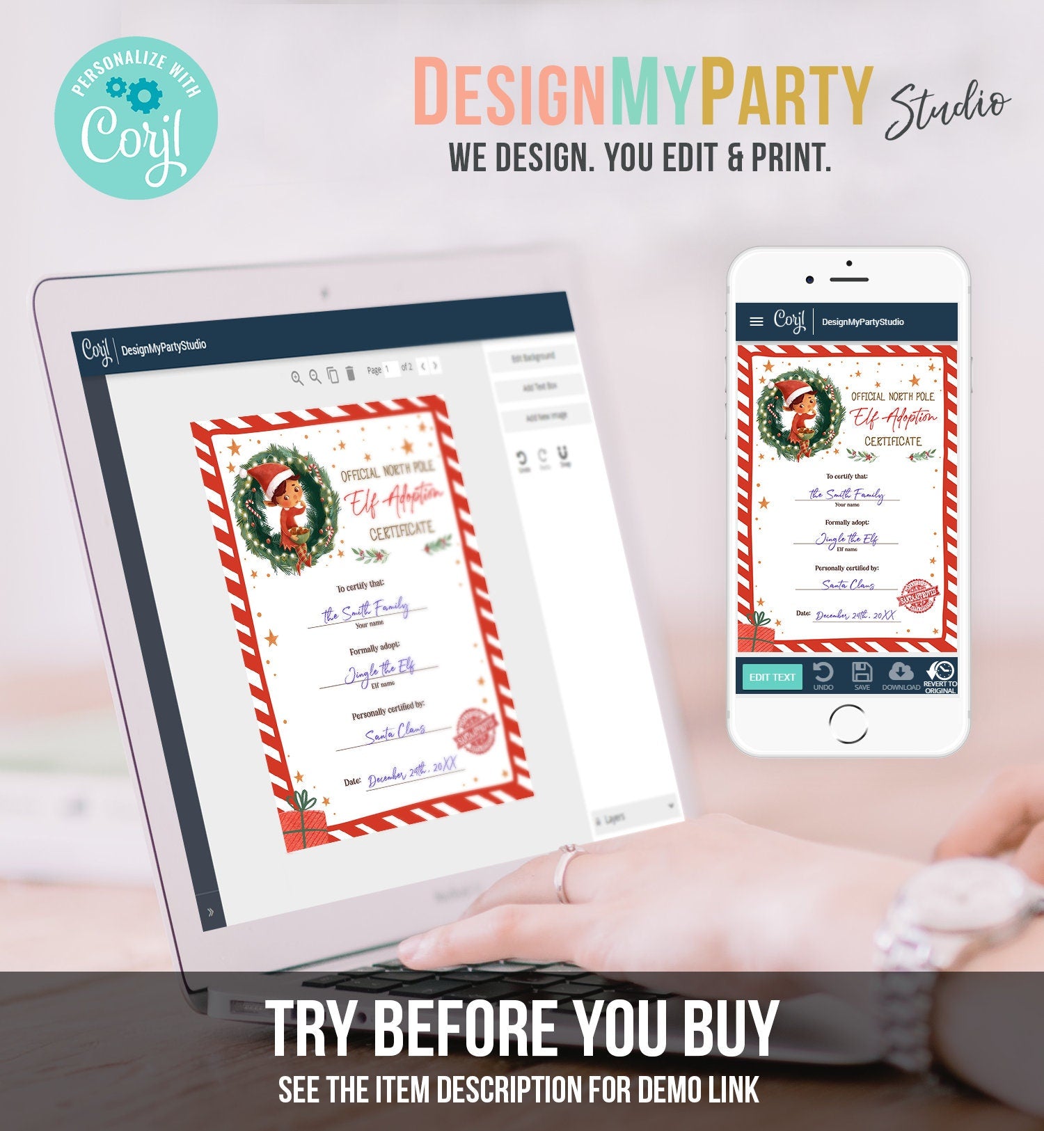 Editable Elf Adoption Certificate Adopt an Elf Letter Elf Activity Christmas Elf Certificate Santa North Pole Corjl Template Printable 0481