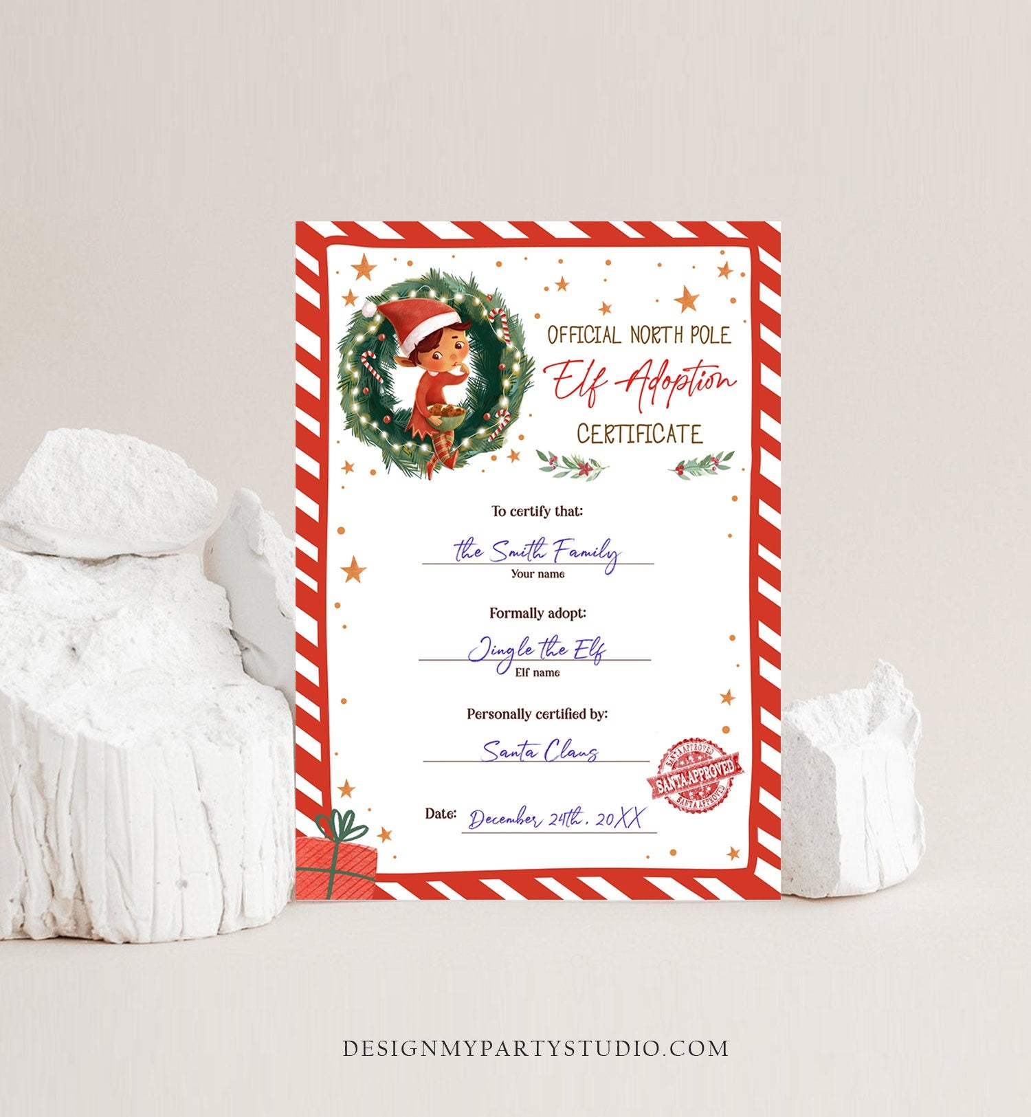 Editable Elf Adoption Certificate Adopt an Elf Letter Elf Activity Christmas Elf Certificate Santa North Pole Corjl Template Printable 0481