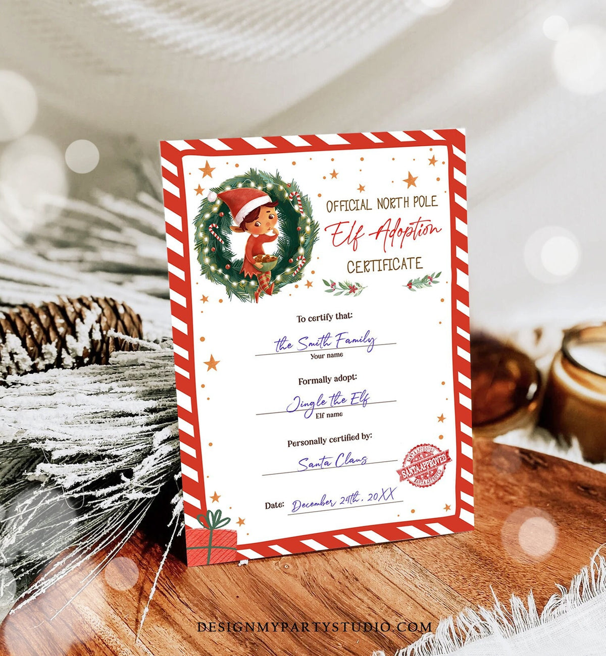 Editable Elf Adoption Certificate Adopt an Elf Letter Elf Activity Christmas Elf Certificate Santa North Pole Corjl Template Printable 0481