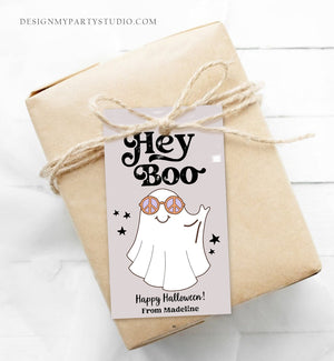 Editable Retro Halloween Favor Tags Hey Boo Gift Tags Costume Party Trick Or Treat Favor Tags School Classroom Download Printable Corjl 0261