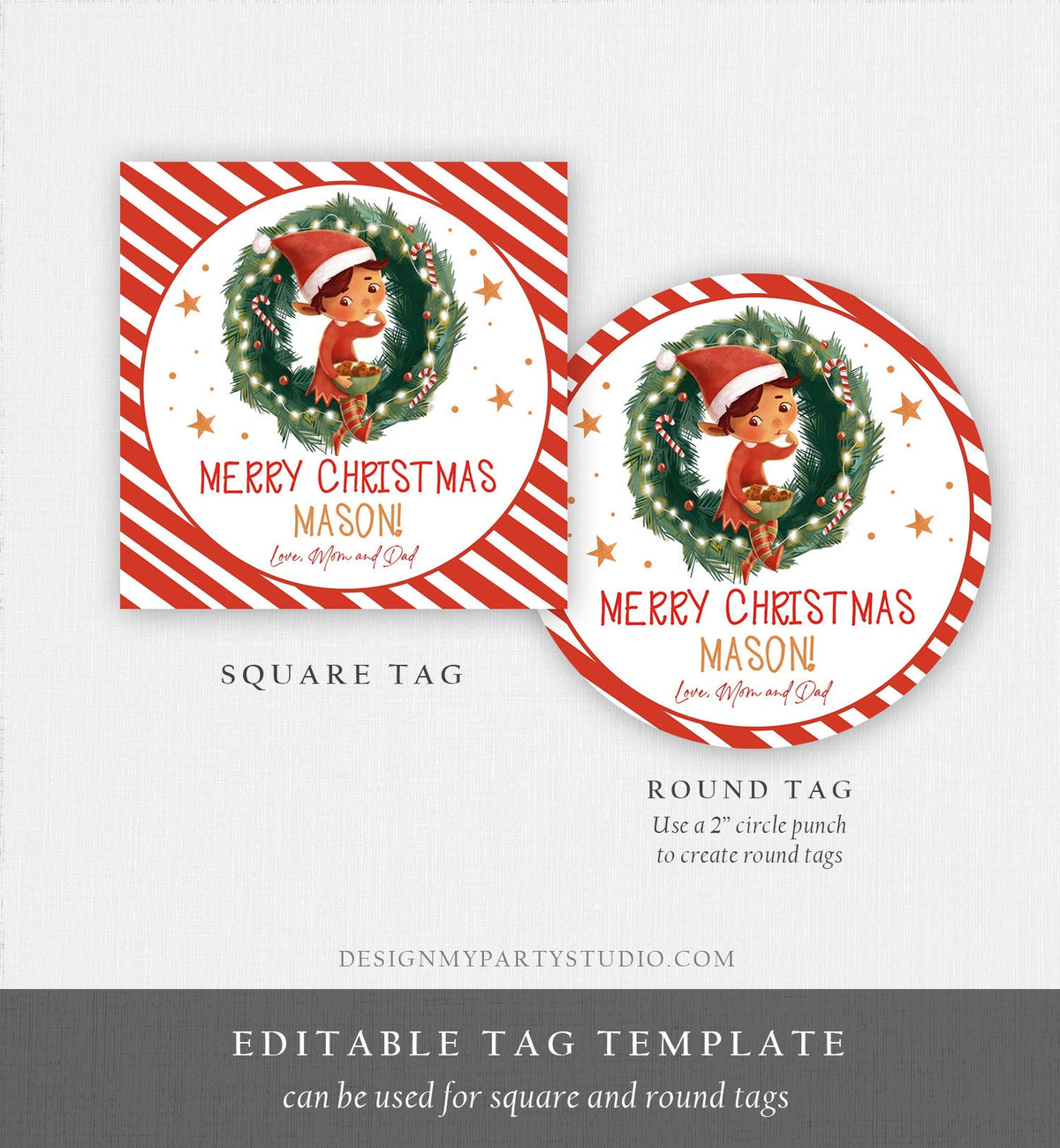 Editable Christmas Favor Tags Holiday Gift Tags Merry Christmas Holiday Santa Claus Elf Jingle Holiday Download Printable Corjl 0443 0481