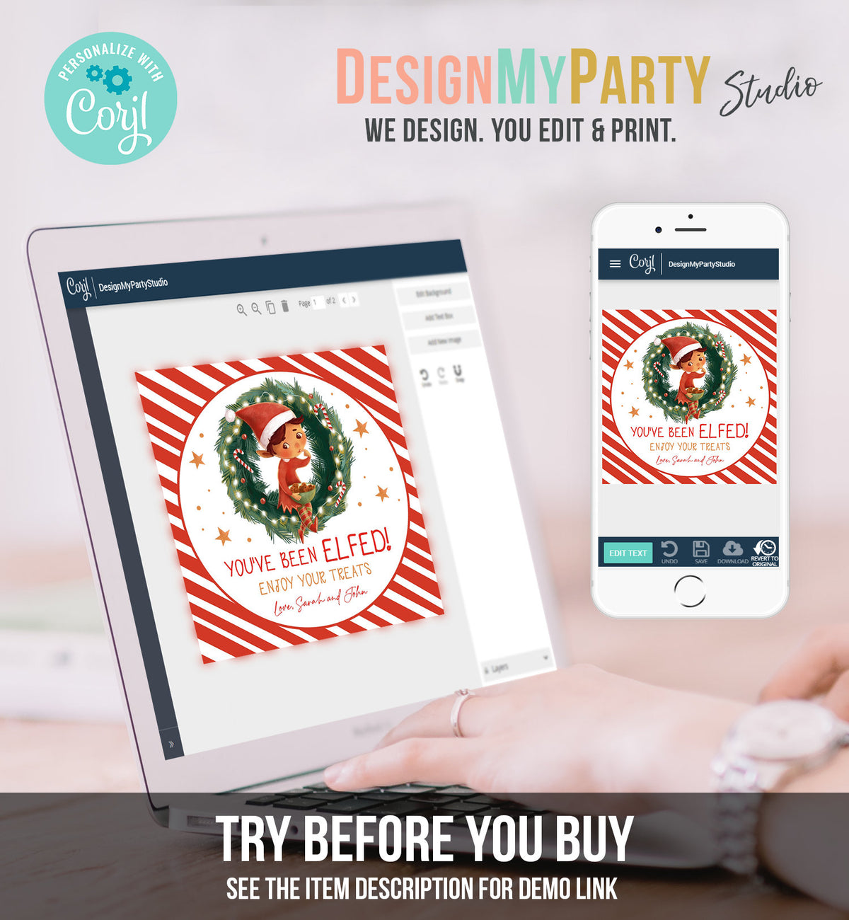Editable You&#39;ve Been Elfed Favor Tags Christmas Holiday Gift Merry Christmas Santa Elf Jingle Holiday Download Printable Corjl 0443 0481