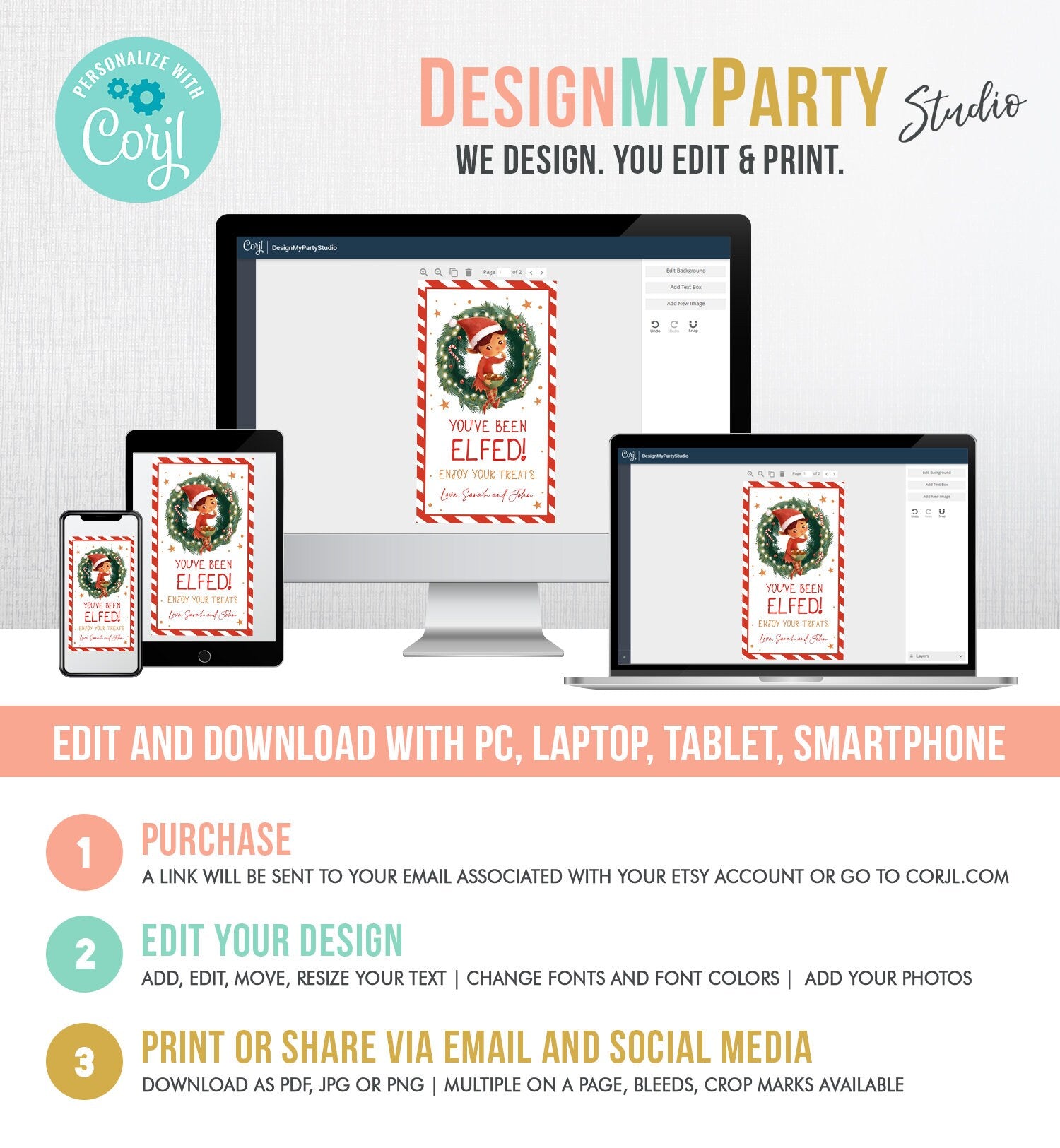 Editable You've Been Elfed Christmas Thank You Favor Tag Cookie Gift Teacher Santa Claus Jingle Elf Holiday Printable Template 0443 0481