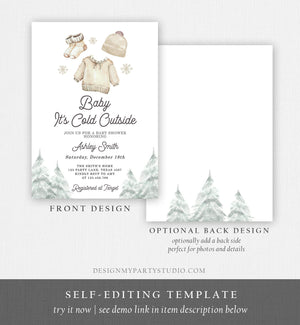 Editable Baby It's Cold Outside Invitation Winter Baby Shower Christmas Gender Neutral Baby Clothes Watercolor Template Download Corjl 0491
