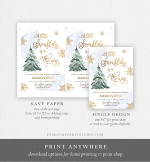 Editable Little Snowflake on The Way Baby Shower Invitation Winter Baby Shower Baby Its Cold Outside Watercolor Template Download Corjl 0363