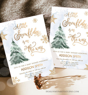 Editable Little Snowflake on The Way Baby Shower Invitation Winter Baby Shower Baby Its Cold Outside Watercolor Template Download Corjl 0363