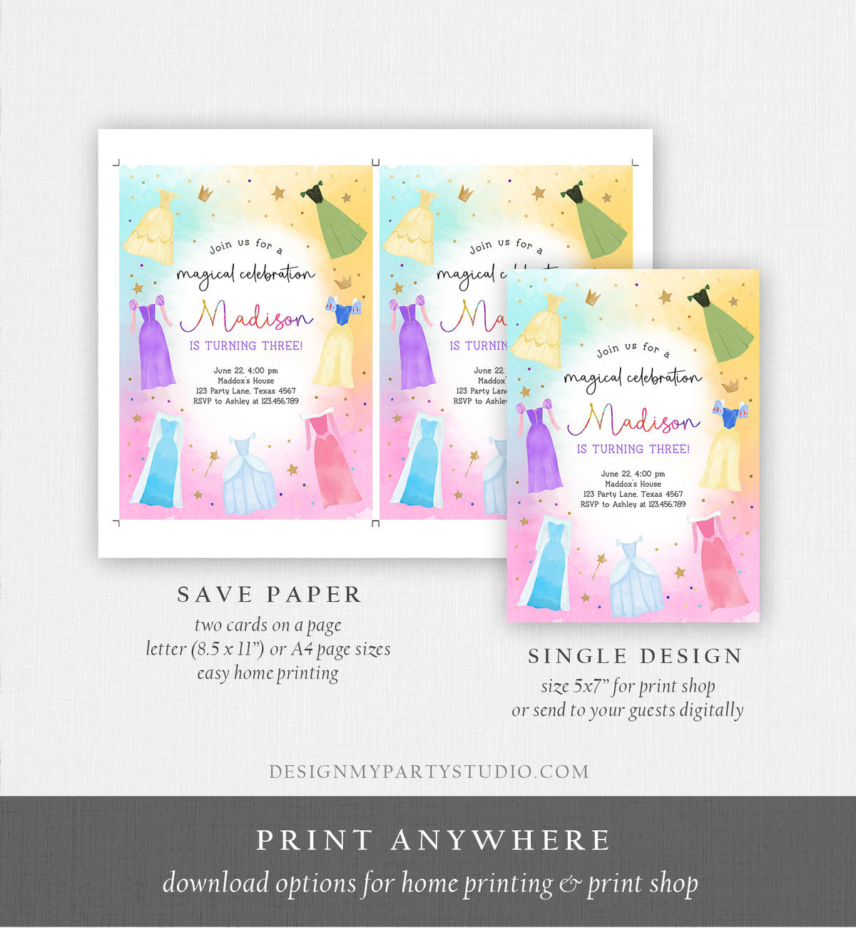 Editable Princess Birthday Invitation Once Upon a Time Princess Royal Birthday Girl Pink Magical Celebration Template Corjl Printable 0485