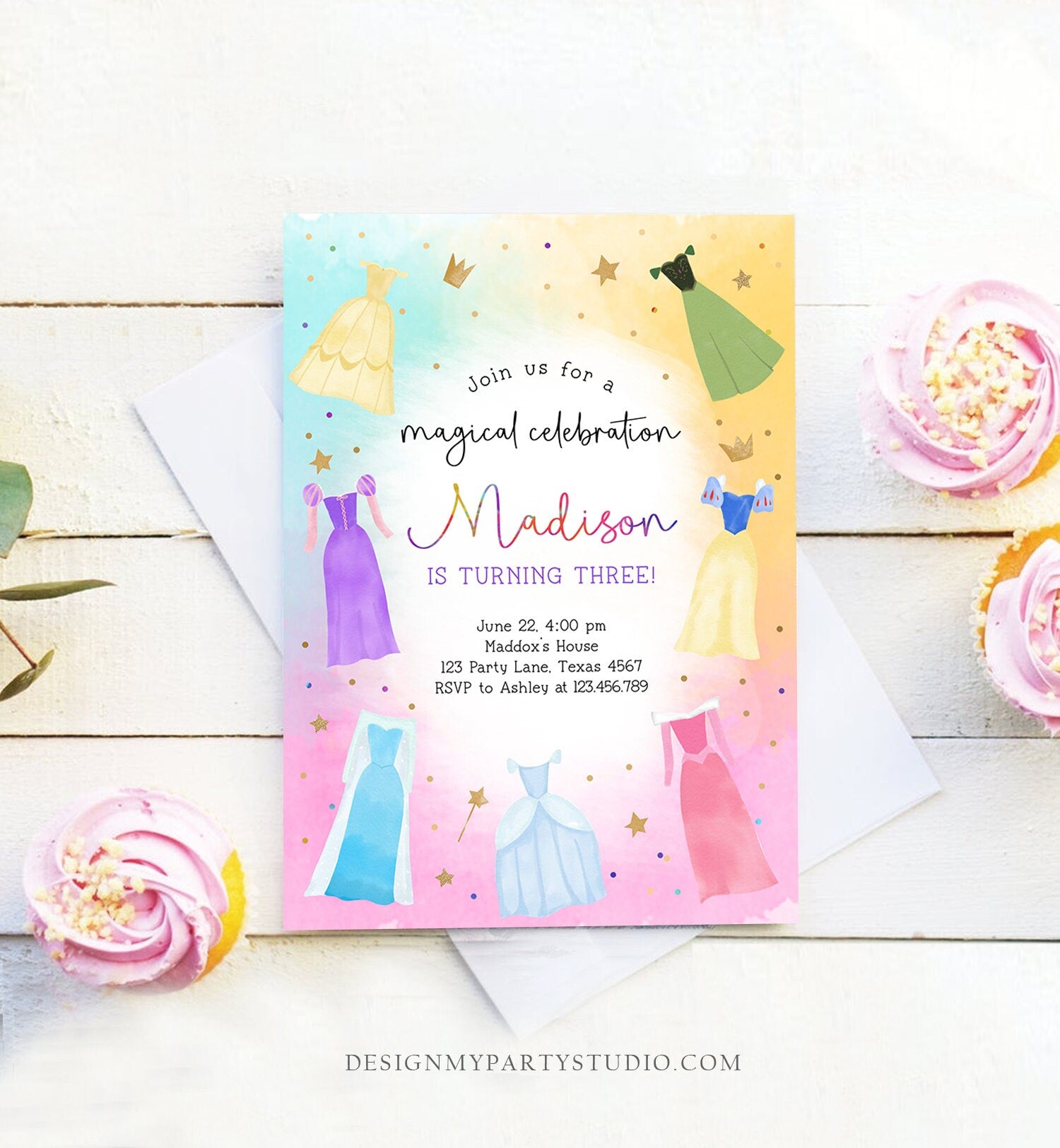 Editable Princess Birthday Invitation Once Upon a Time Princess Royal Birthday Girl Pink Magical Celebration Template Corjl Printable 0485