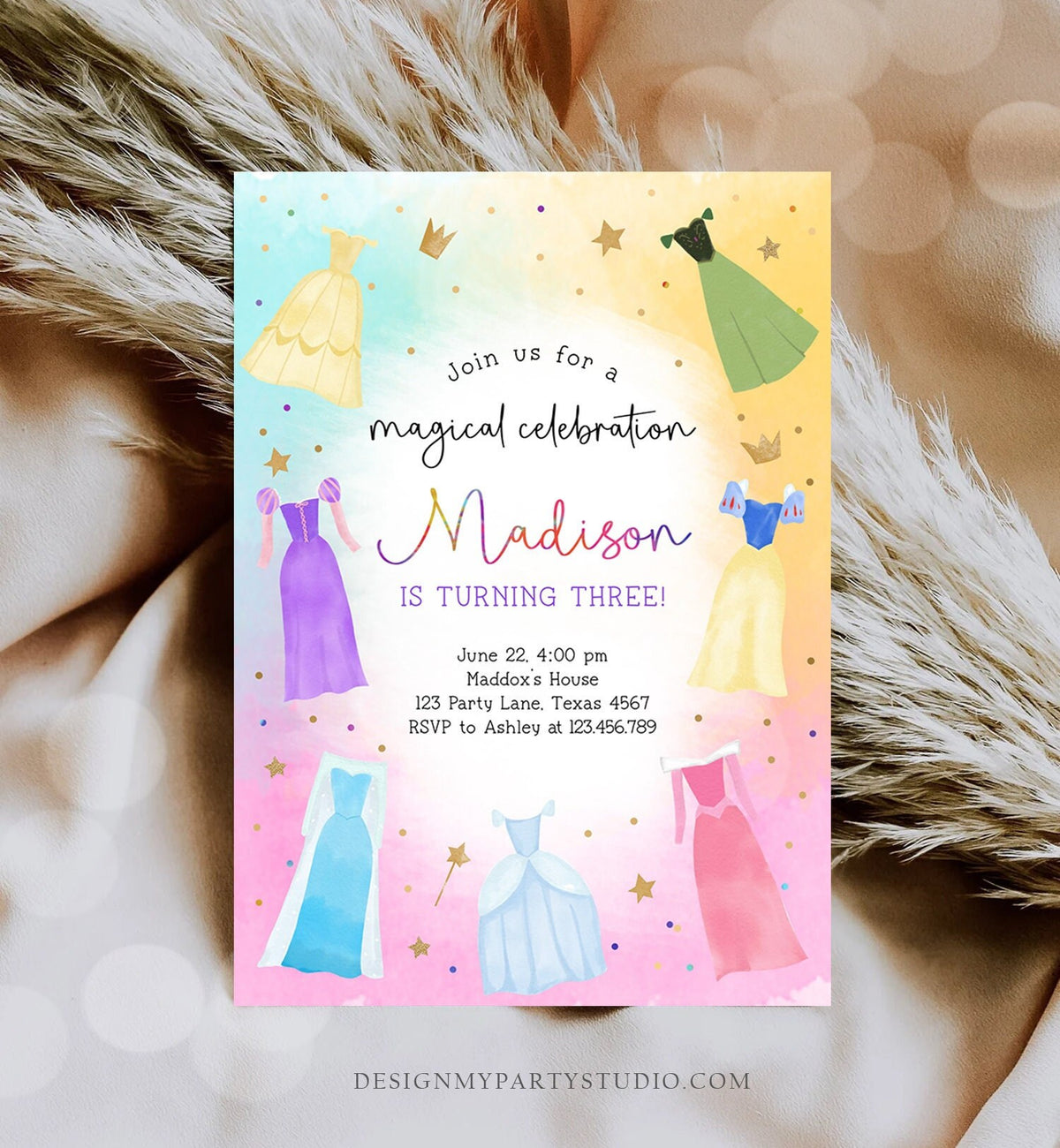 Editable Princess Birthday Invitation Once Upon a Time Princess Royal Birthday Girl Pink Magical Celebration Template Corjl Printable 0485