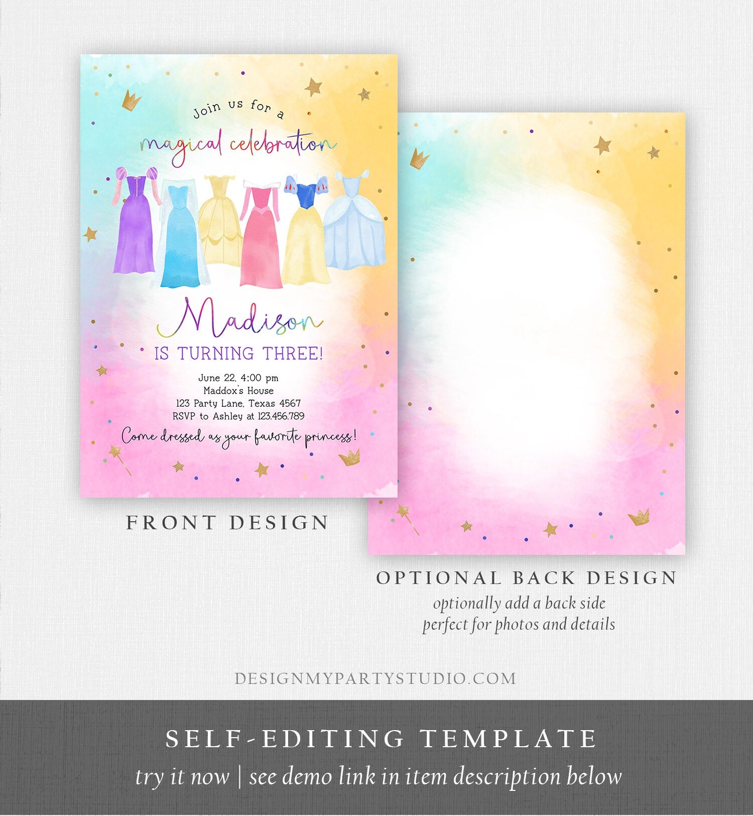Editable Princess Birthday Invitation Once Upon a Time Princess Royal Birthday Girl Pink Magical Celebration Template Corjl Printable 0485