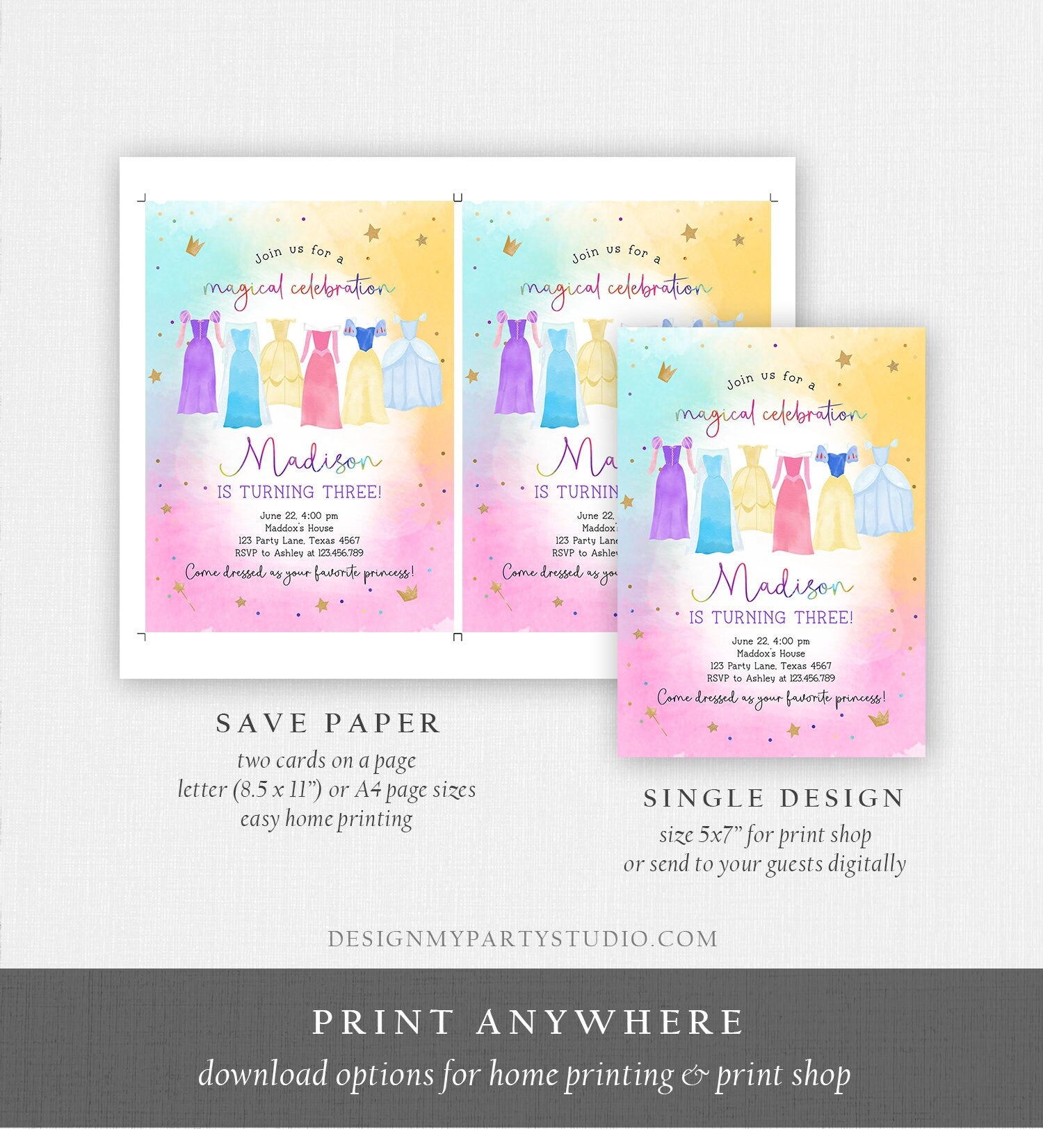 Editable Princess Birthday Invitation Once Upon a Time Princess Royal Birthday Girl Pink Magical Celebration Template Corjl Printable 0485