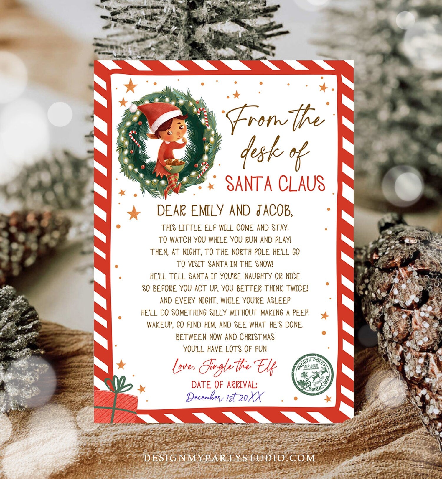 Editable First Time Elf Arrival Letter Return Letter Christmas Elf I'm - Design My Party Studio for Free Printable Elf Letter Template