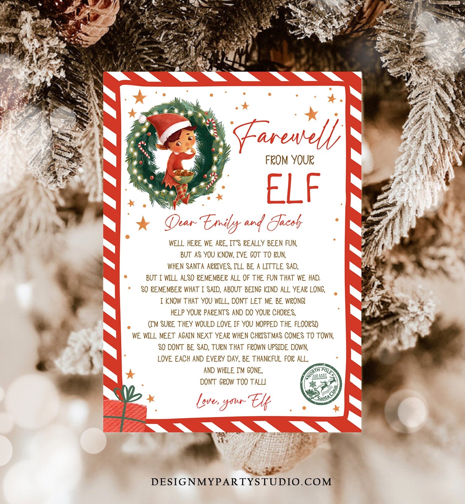 Editable Farewell From Your Elf Letter Departure Letter Christmas Goodbye from Your Elf Elf Letter Santa Claus Poem Printable Template 0481