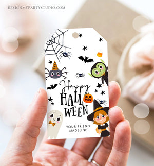 Editable Happy Halloween Gift Tags Trick Or Treat Favor Tags Ghost Treat Tag Personalized Download Printable Template Corjl 0261 0009