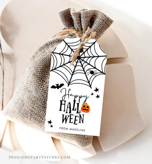Editable Happy Halloween Gift Tags Trick Or Treat Favor Tags Spiderweb Treat Bag Spooky Personalized Download Printable Corjl 0261 0009