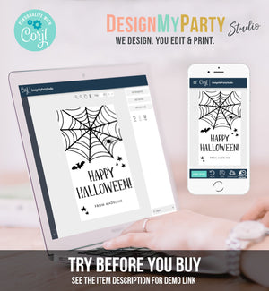 Editable Happy Halloween Gift Tags Trick Or Treat Favor Tags Spiderweb Treat Bag Spooky Personalized Download Printable Corjl 0261 0009