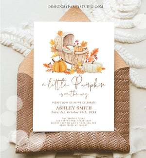 Editable Little Pumpkin Baby Shower Invitation Falling in Love Baby Shower Gender Neutral Autumn Floral Crib Corjl Template Printable 0487