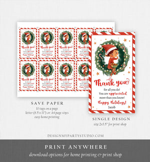 Editable Elf Christmas Thank You Favor Tag Cookie Gift Teacher Santa Claus Jingle Elf Holiday Merry Christmas Printable Template 0443 0481