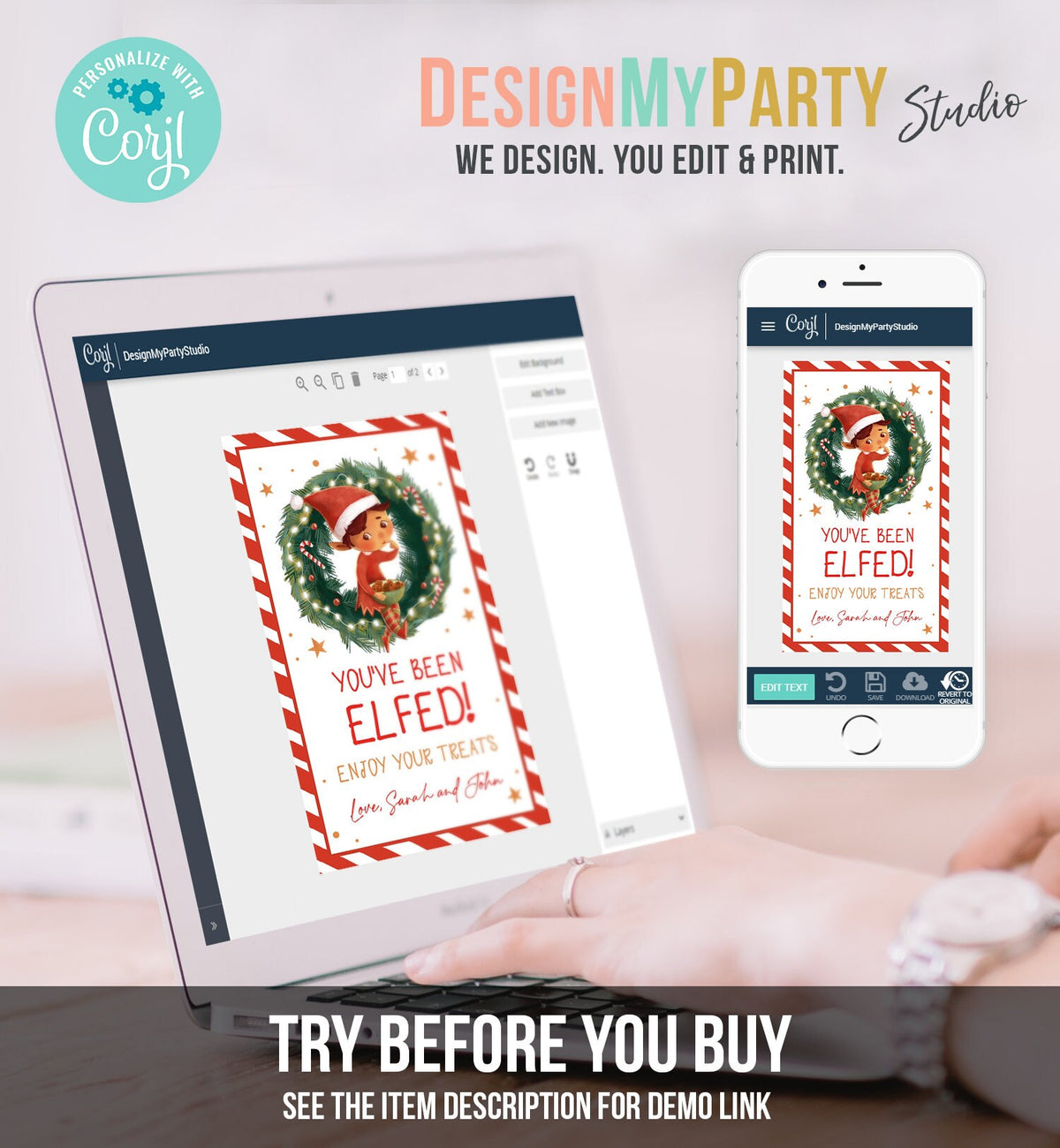Editable You&#39;ve Been Elfed Christmas Thank You Favor Tag Cookie Gift Teacher Santa Claus Jingle Elf Holiday Printable Template 0443 0481