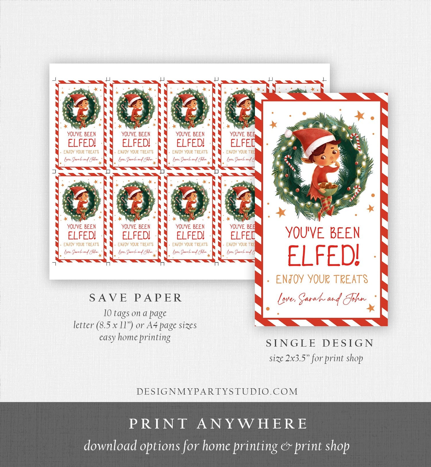 Editable You've Been Elfed Christmas Thank You Favor Tag Cookie Gift Teacher Santa Claus Jingle Elf Holiday Printable Template 0443 0481