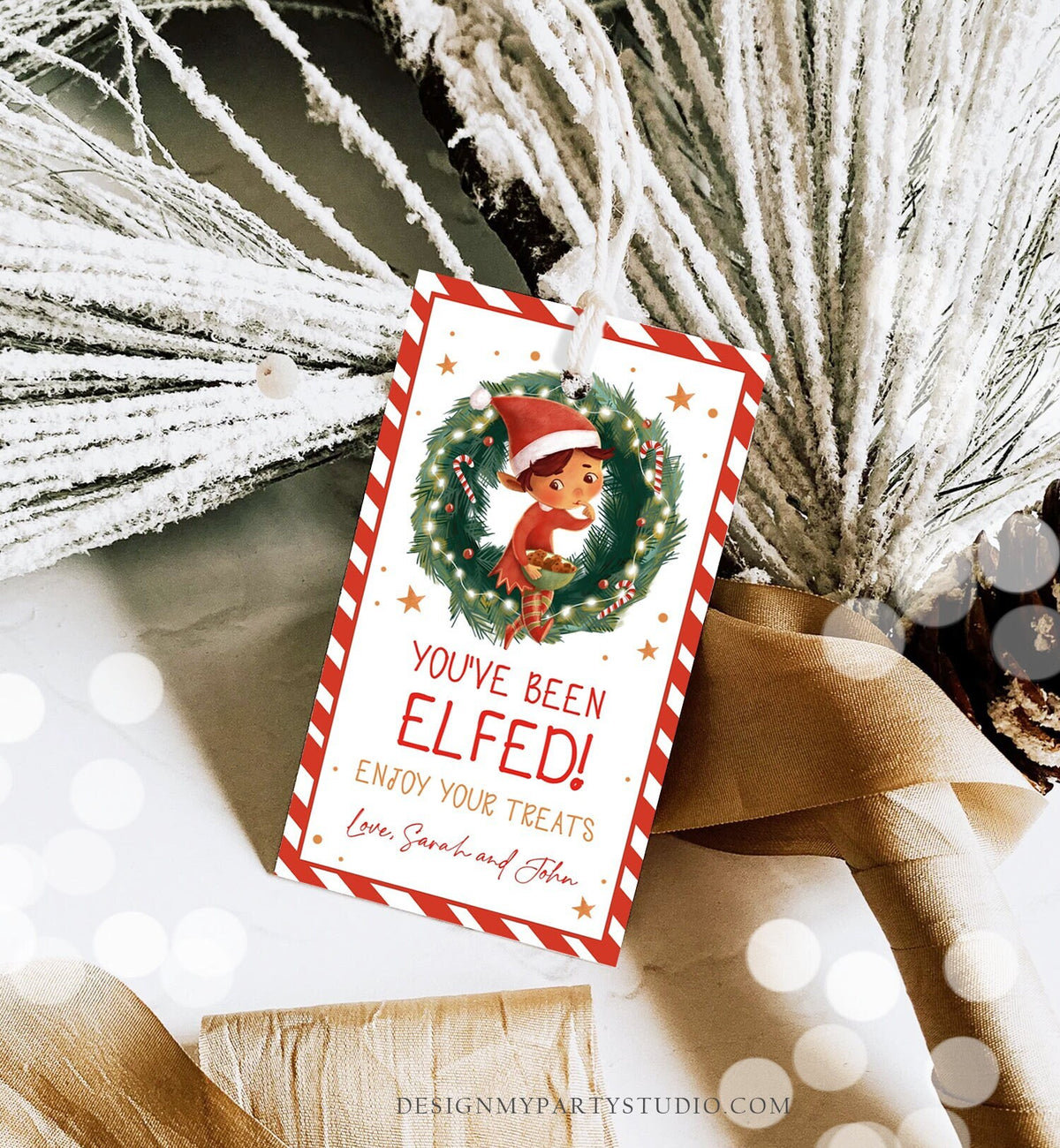 Editable You&#39;ve Been Elfed Christmas Thank You Favor Tag Cookie Gift Teacher Santa Claus Jingle Elf Holiday Printable Template 0443 0481