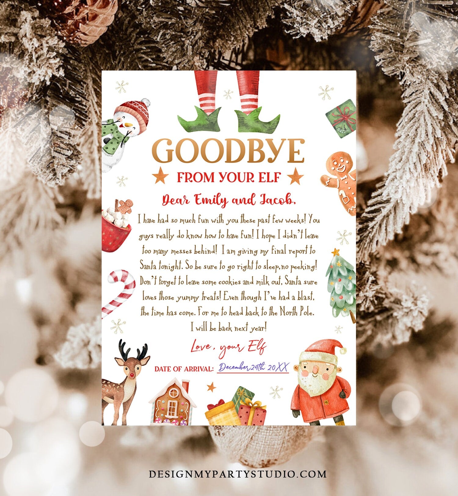 Editable Elf Goodbye Letter Departure Letter Christmas Goodbye to Your Elf Christmas Elf Letter Santa Claus Poem Printable Template 0445