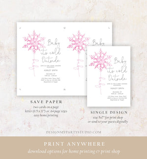 Editable Baby Its Cold Outside Baby Shower Invitation Winter Baby Shower Girl Blush Pink Snowflake Watercolor Template Download Corjl 0494
