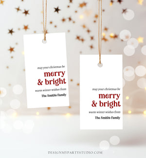 Editable Holiday Gift Tags Christmas Gift Tags Merry & Bright Minimalist Holiday Labels Personalized Coworkers Download Printable Corjl 0443