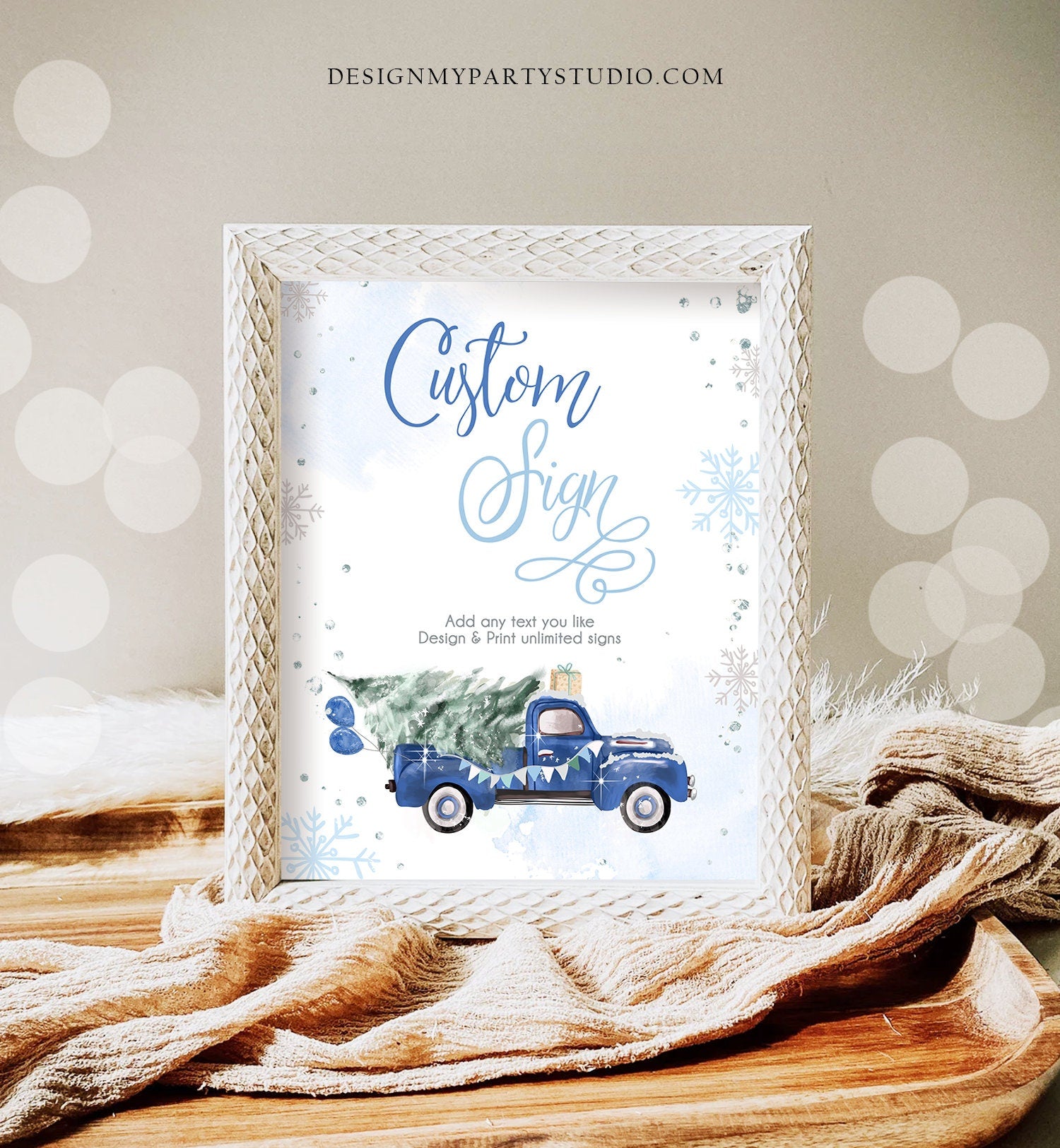 Editable Custom Sign Winter Truck Sign Winter Onederland Blue Truck Boy First Birthday Party 8x10 Download PRINTABLE Corjl 0495