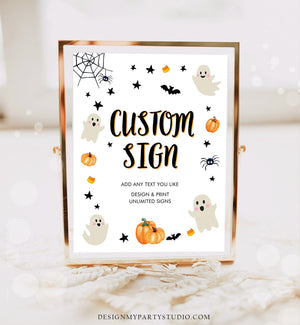 Editable Custom Halloween Sign Baby Shower Pink Ghost Spooky Spooktacular Birthday Neutral Table Sign 8x10 Corjl Template Printable 0418