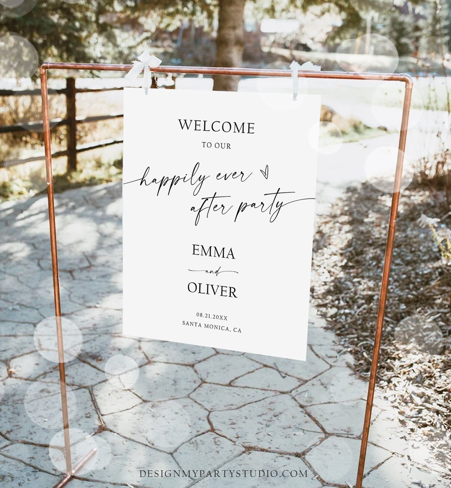 Editable Happily Ever After Party Minimalist Wedding Welcome Sign Elopement Boho Rustic Modern Calligraphy Digital Template Printable 0493