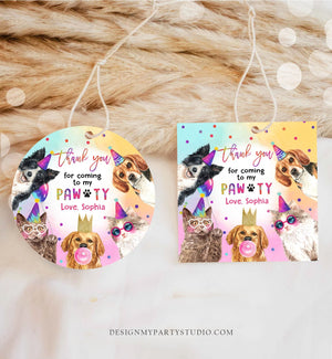 Editable Cats and Dog Favor tags Puppy Dog Birthday Thank you tag Kitten Pet Party Animal Dog Themed Stickers Template PRINTABLE Corjl 0460