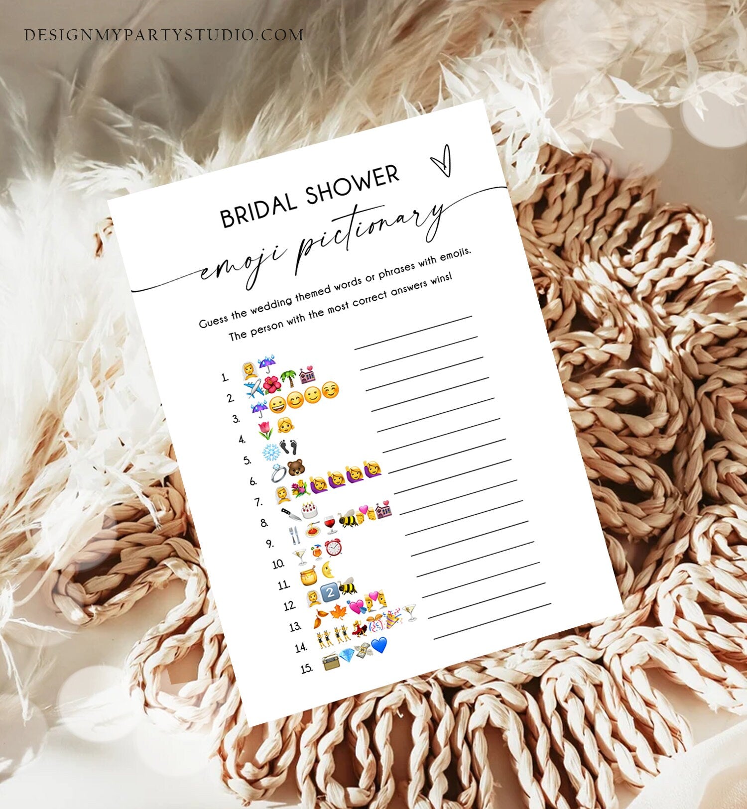 Editable Emoji Pictionary Bridal Shower Game Minimalist Modern Wedding - Design My Party Studio editable-emoji-pictionary-bridal-shower-game-minimalist-modern-wedding-design-my-party-studio
