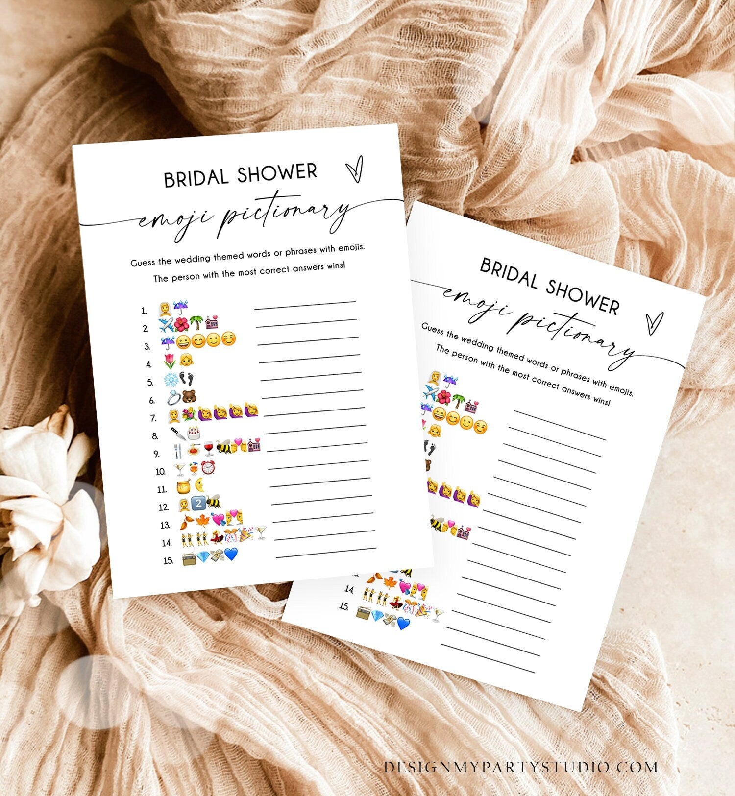 Editable Emoji Pictionary Bridal Shower Game Minimalist Modern Wedding - Design My Party Studio editable-emoji-pictionary-bridal-shower-game-minimalist-modern-wedding-design-my-party-studio
