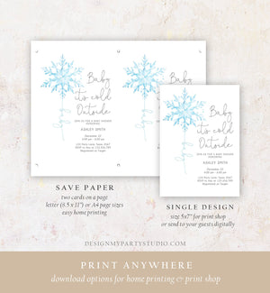 Editable Baby Its Cold Outside Baby Shower Invitation Winter Baby Shower Boy Little Snowflake Watercolor Blue Template Download Corjl 0494