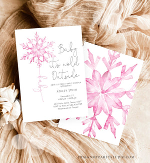 Editable Baby Its Cold Outside Baby Shower Invitation Winter Baby Shower Girl Blush Pink Snowflake Watercolor Template Download Corjl 0494